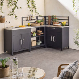 Sweeek - Outdoor Kitchen With 4 Modules In Steel, Unit With Sink, Shelves, Drawers, Storage, Grimaud 4 Modules - thumbnail 3