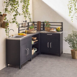 Sweeek - Outdoor Kitchen With 4 Modules In Steel, Unit With Sink, Shelves, Drawers, Storage, Grimaud 4 Modules - thumbnail 4