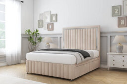 "Sloomy Boston Chrome Sand Naples Divan Bed Set 2 Drawers Left Side - 54"" Floor Standing 12"" Footboard 6' Super King" - thumbnail 2