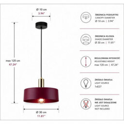 Luminosa Lighting Luminosa Wine Dome Pendant Ceiling Light Black, Burgundy, Gold 1X E27 - thumbnail 4