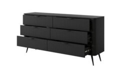 Arte Lante Modern Black Chest Of Drawers 1630mm H810mm D380mm With Six Drawers And Metal Legs - thumbnail 2