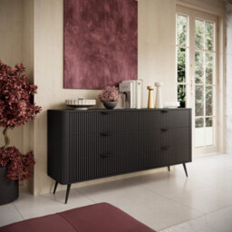Arte Lante Modern Black Chest Of Drawers 1630mm H810mm D380mm With Six Drawers And Metal Legs - thumbnail 5
