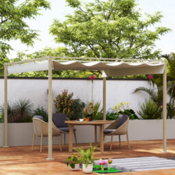 Outsunny 3 X 3(M) Garden Pergola With Retractable Roof, Upf30+, Khaki - thumbnail 1