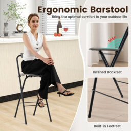 Gainoom Outdoor Folding Barstools Set Of 2 Bar Height Patio Chairs With Backrest And Footrest - thumbnail 6