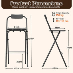 Gainoom Outdoor Folding Barstools Set Of 2 Bar Height Patio Chairs With Backrest And Footrest - thumbnail 2
