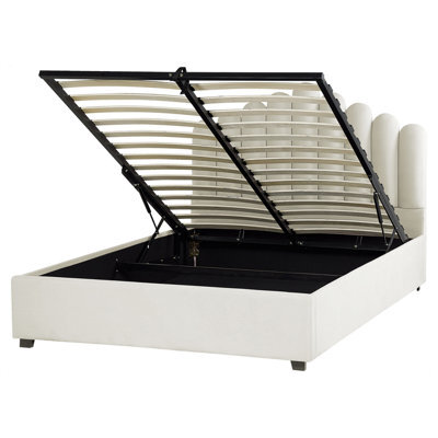 Beliani Ottoman Bed Velvet Vincennes 160 X 200 Cm (Eu King Size) Off-White - image 1