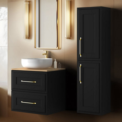Heze Furniture Classic 2 Bathroom Vanity Units Wall Cabinets Set 35Cm & 60Cm With Worktop  - Black - image 1