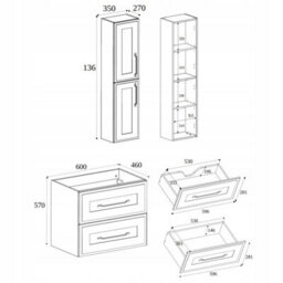 Heze Furniture Classic 2 Bathroom Vanity Units Wall Cabinets Set 35Cm & 60Cm With Worktop  - Black - thumbnail 9