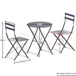 Lassic Garden Vida Porto 2 Seater Dark Grey Metal Bistro Set Foldable Patio Furniture - thumbnail 2