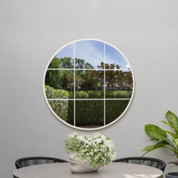 Mirroroutlet The Circulus White Metal Frame Round Window Garden Wall Mirror 80X80Cm