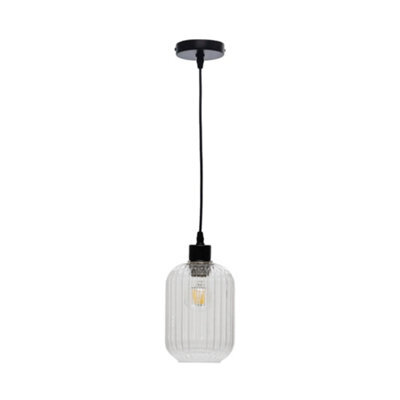 First Choice Lighting Ribbed Glass Kitchen Dining Ceiling Light Pendant With Black - image 1