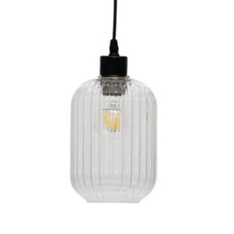 First Choice Lighting Ribbed Glass Kitchen Dining Ceiling Light Pendant With Black - thumbnail 2