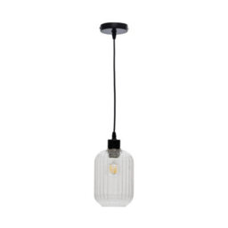 First Choice Lighting Ribbed Glass Kitchen Dining Ceiling Light Pendant With Black - thumbnail 1