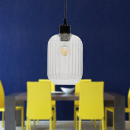 First Choice Lighting Ribbed Glass Kitchen Dining Ceiling Light Pendant With Black - thumbnail 4