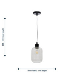 First Choice Lighting Ribbed Glass Kitchen Dining Ceiling Light Pendant With Black - thumbnail 5