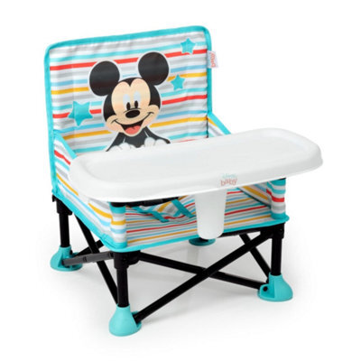 Bright Starts Disney Mickey Mouse Pop N Sit Portable Booster, Indoor / Outdoor Use, Floor Seat With Feeding Tray, Blue, 6 Mos
