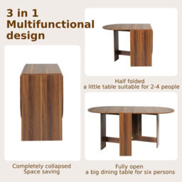 Costway 3-In-1 Folding Dining Coffee Table Drop Leaf Table Writing Desk For 4 To 6 People - thumbnail 5