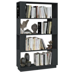 Berkfield Book Cabinet/room Divider Grey 80X25X132 Cm Solid Wood Pine - thumbnail 4