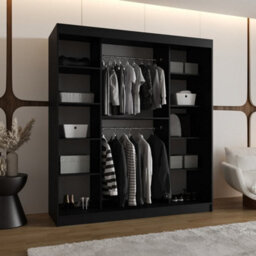 Arten Asved Black 180Cm Mirrored Wardrobe With Space-Saving Sliding Doors - thumbnail 3