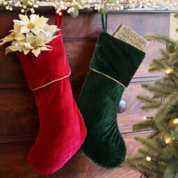 Dibor Pack Of 2 Red & Green Velvet Xmas Gift Decoration Christmas Stocking For Kids