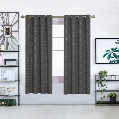 Deconovo Blackout Eyelet Curtains, Gold Diamond Printed Thermal Curtains For Kids Bedroom, 46 X 72 Inch, Dark Grey, One Pair - image 1
