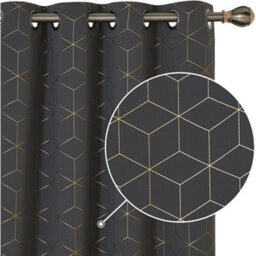 Deconovo Blackout Eyelet Curtains, Gold Diamond Printed Thermal Curtains For Kids Bedroom, 46 X 72 Inch, Dark Grey, One Pair - thumbnail 2