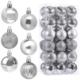 Amorly 36Pcs Silver 1.6 Inch Small Christmas Baubles, Shatterproof Hanging Ornaments Decor For Christmas Tree And Wedding Displays - thumbnail 1