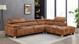 Faux Leather Brown Suede Right Hand Facing Corner Sofa - thumbnail 2