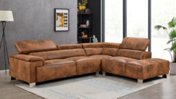 Faux Leather Brown Suede Right Hand Facing Corner Sofa