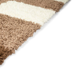"Bravich Cream & Brown Checked Thick Shaggy Rug - California - 60X230Cm (2'x7'8"")" - thumbnail 3