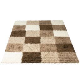 "Bravich Cream & Brown Checked Thick Shaggy Rug - California - 60X230Cm (2'x7'8"")" - thumbnail 2