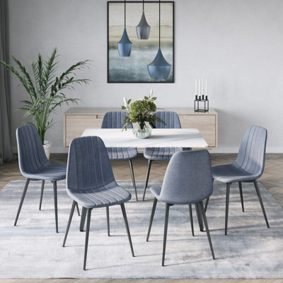 Urbn-Living Urbnliving Anti Stain Velvet Dining Chairs Padded Seat Metal Legs For Kitchen Office, 6Xjeans - image 1