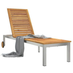 Berkfield Sun Lounger With Wheels 207X58X35 Cm Solid Wood Acacia&stainless Steel - thumbnail 3