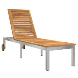Berkfield Sun Lounger With Wheels 207X58X35 Cm Solid Wood Acacia&stainless Steel - thumbnail 2