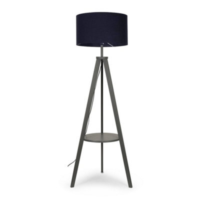 Valuelights Morrigan Grey Wood Shelf Tripod Floor Lamp With Navy Drum Shade And Bulb - image 1