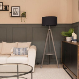 Valuelights Morrigan Grey Wood Shelf Tripod Floor Lamp With Navy Drum Shade And Bulb - thumbnail 4