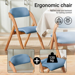 Sobuy Fst92-Blx2,set Of 2 Folding Chairs Wooden Padded Seat Blue Desk Chairs Office Dining Chair,blue,w47Xd51Xh78 - thumbnail 5