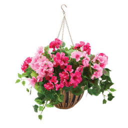 Gainsborough Pink Geranium Hanging Basket - Realistic Faux Flowers In Bronze-Effect Pot - thumbnail 2