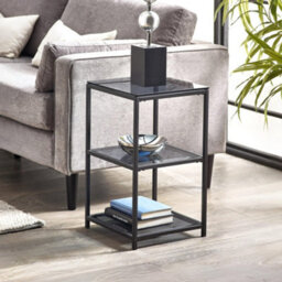 Oakham Stirling Tall Narrow Side Table In Smoked Glass And Black - thumbnail 2