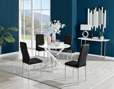 Furniturebox Uk Novara White High Gloss Round Dining Table & 4 Black Velvet Milan Chairs - image 1
