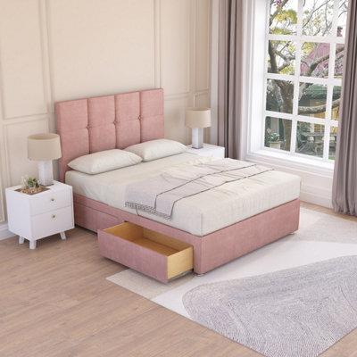 Sloomy Jasmine Pink Plush 5Ft Memory Foam Bed Set With 2 Drawers, Mattress & Headboard- King - image 1