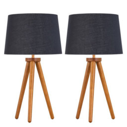 First Choice Lighting Set Of 2 Dark Oak Table Lamp Or Bedside Lights With Black Gold Shades