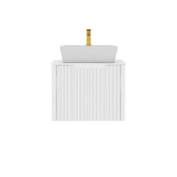 Royal Bathrooms Avenza 600mm Matt White Wall Hung Bathroom Countertop Vanity Unit 1 Drawer With Cube Basin - thumbnail 6