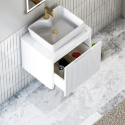 Royal Bathrooms Avenza 600mm Matt White Wall Hung Bathroom Countertop Vanity Unit 1 Drawer With Cube Basin - thumbnail 5
