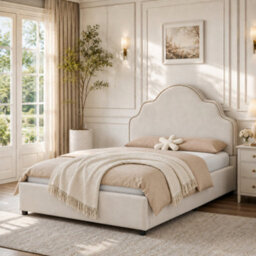 Single Scalloped Upholstered Bed With Curved Headboard And Padded Platform - thumbnail 1