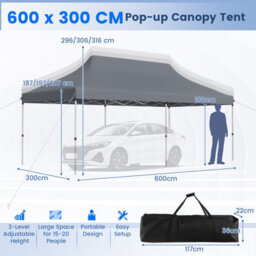 Costway 3M X 6M Pop-Up Canopy Tent Folding Instant Sun Shelter W/ Carrying Bag - thumbnail 3