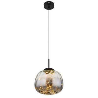 Luminosa Lighting Luminosa Firefly Globe Pendant Ceiling Light Matt Black Smoke Glass Shade Led 3000K - image 1