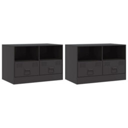 Berkfield Tv Cabinets 2Pcs Black 67X39X44 Cm Steel - thumbnail 2