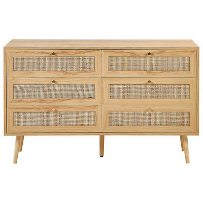 Beliani Light Brown Rattan 6-Drawer Chest With Rattan Fronts, Boho Style - image 1