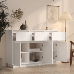 Berkfield Sideboard White 110X34X75 Cm Solid Wood Pine - thumbnail 6